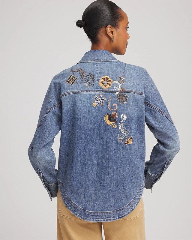 Embroidered Cropped Denim Jacket - image 3